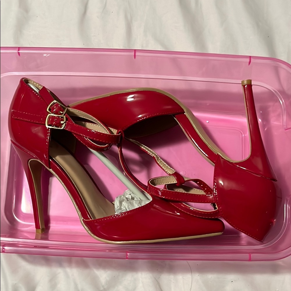 DSW Red T-Strap Heels with Stiletto